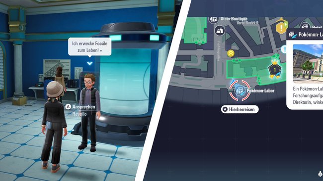 Der Fundort von Reveillo und der Standort des Pokémon-Labors.