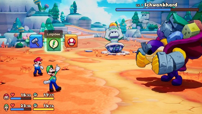 Bosskampf gegen Schwankhard in Mario & Luigi: Brothership.