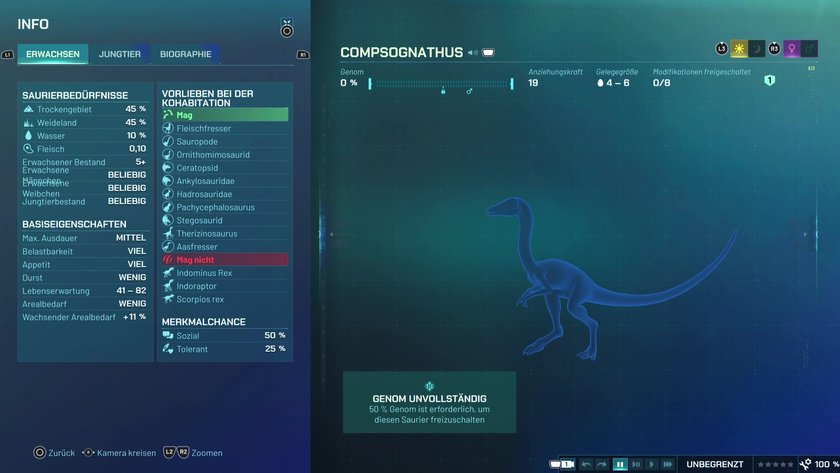 Infos zum Compsognathus Fleischfresser-Dino in Jurassic World Evolution 3