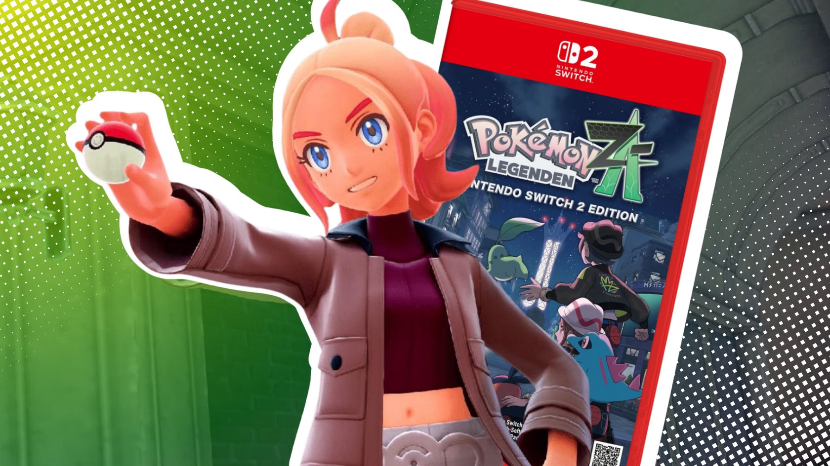 Screenshot&#x20;aus&#x20;Pok&#x00E9;mon&#x20;Z-A&#x20;mit&#x20;Frau,&#x20;die&#x20;einen&#x20;Pok&#x00E9;ball&#x20;in&#x20;der&#x20;ausgestreckten&#x20;Hand&#x20;h&#x00E4;lt,&#x20;im&#x20;Hinter&#x20;die&#x20;Packung&#x20;von&#x20;Pok&#x00E9;mon&#x20;Z-A.