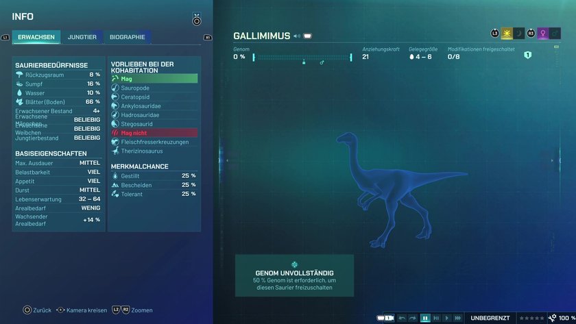 Infos zum Gallimimus Pflanzenfresser-Dino in Jurassic World Evolution 3