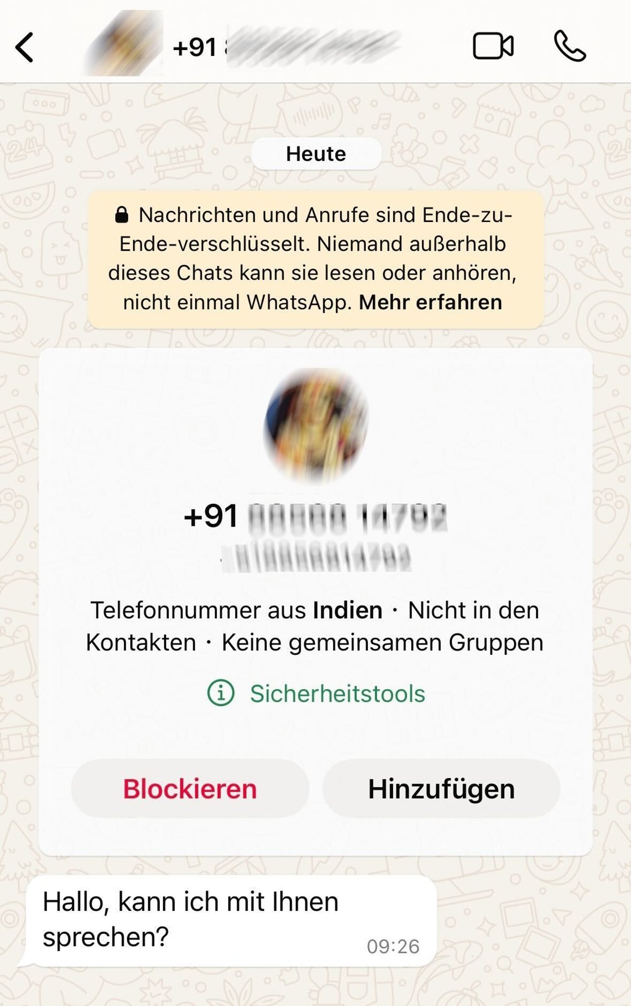 Vorwahl +91 (0091) meldet sich bei WhatsApp Was soll das?