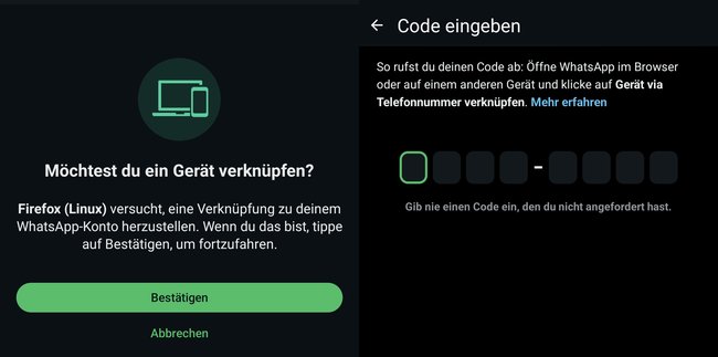 Drückt auf Bestätigen und gebt dann den 8-stelligen Code ein, der auf eurem PC angezeigt wird