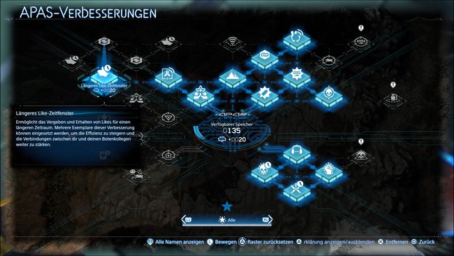 Fundort der APAS-Verbesserung für das Likes-Zeitfenster im Menü von Death Stranding 2
