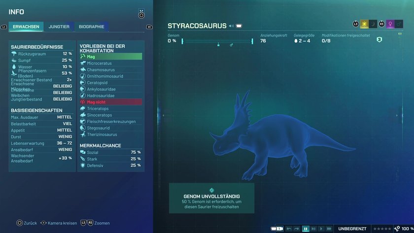 Infos zum Styracosaurus Pflanzenfresser-Dino in Jurassic World Evolution 3