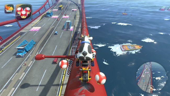 Mario Kart World: Kuh auf Golden Gate Bridge