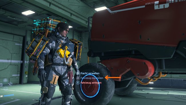 Kreis-Taste, die man drücken muss, um ein Fahrzeug in Death Stranding 2 reparieren zu lassen