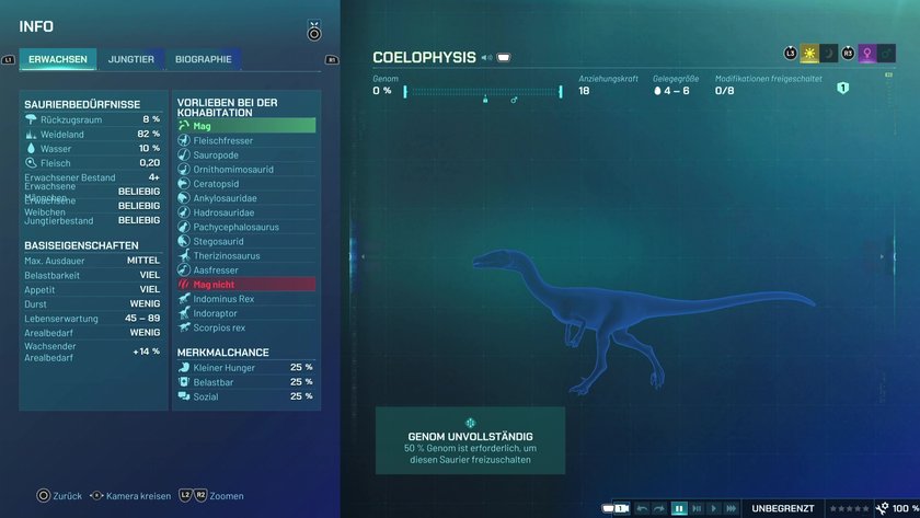 Infos zum Coelophysis Fleischfresser-Dino in Jurassic World Evolution 3