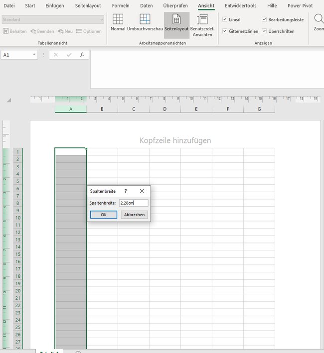 Ausschnitt aus Excel