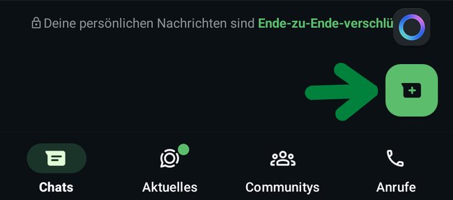 Über den mit dem Pfeil markierten Button öffnet ihr die Kontaktliste in WhatsApp