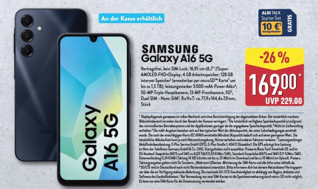 Samsung Galaxy A16 5G Aldi Nord Prospekt