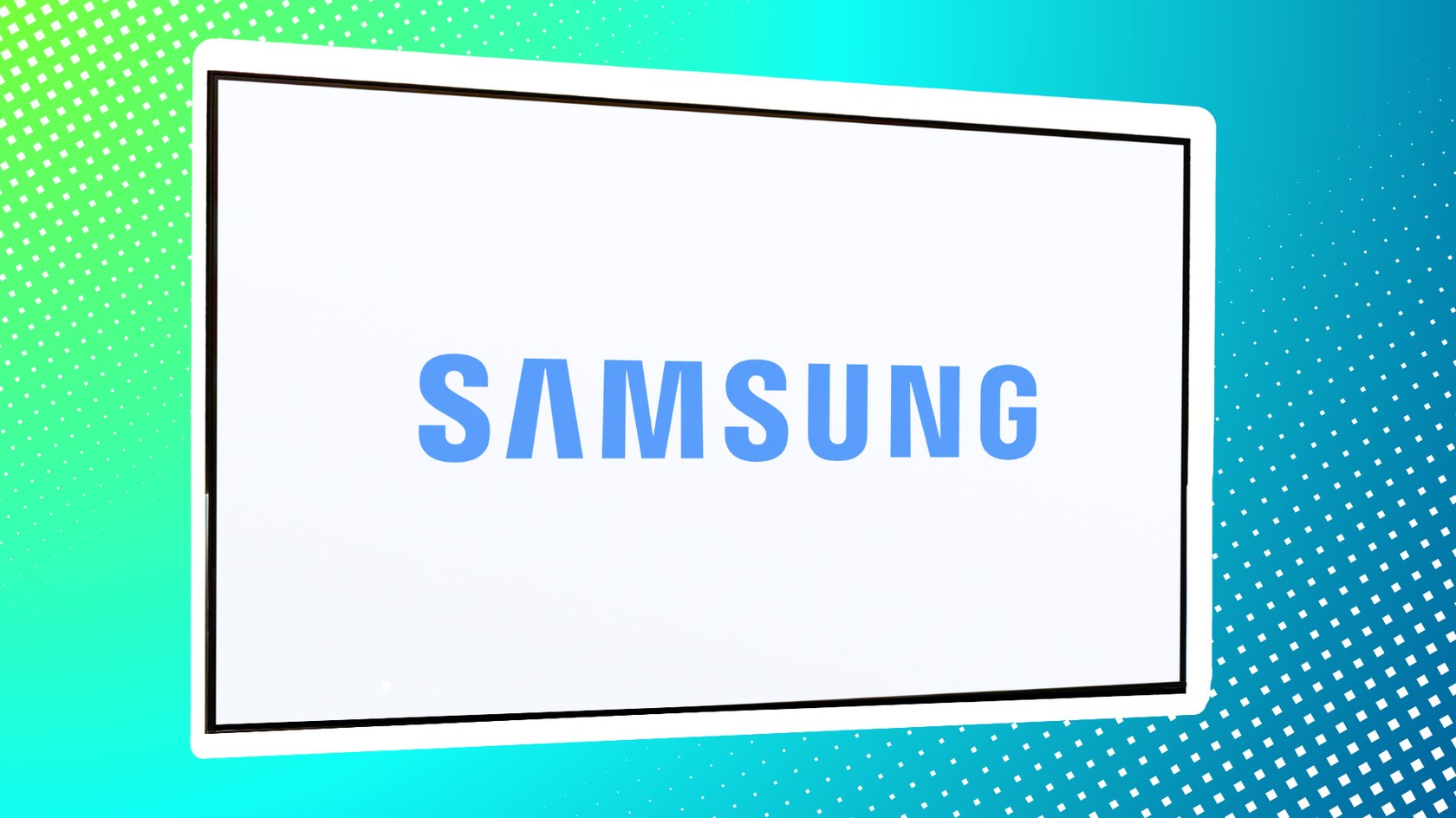 Samsung TV mit dem Samsung Logo auf dem Bildschirm.