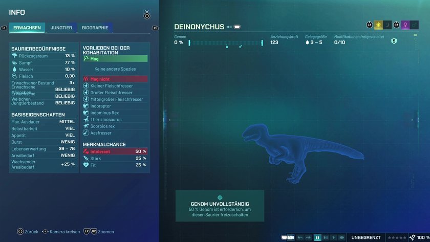 Infos zum Deinonychus Fleischfresser-Dino in Jurassic World Evolution 3
