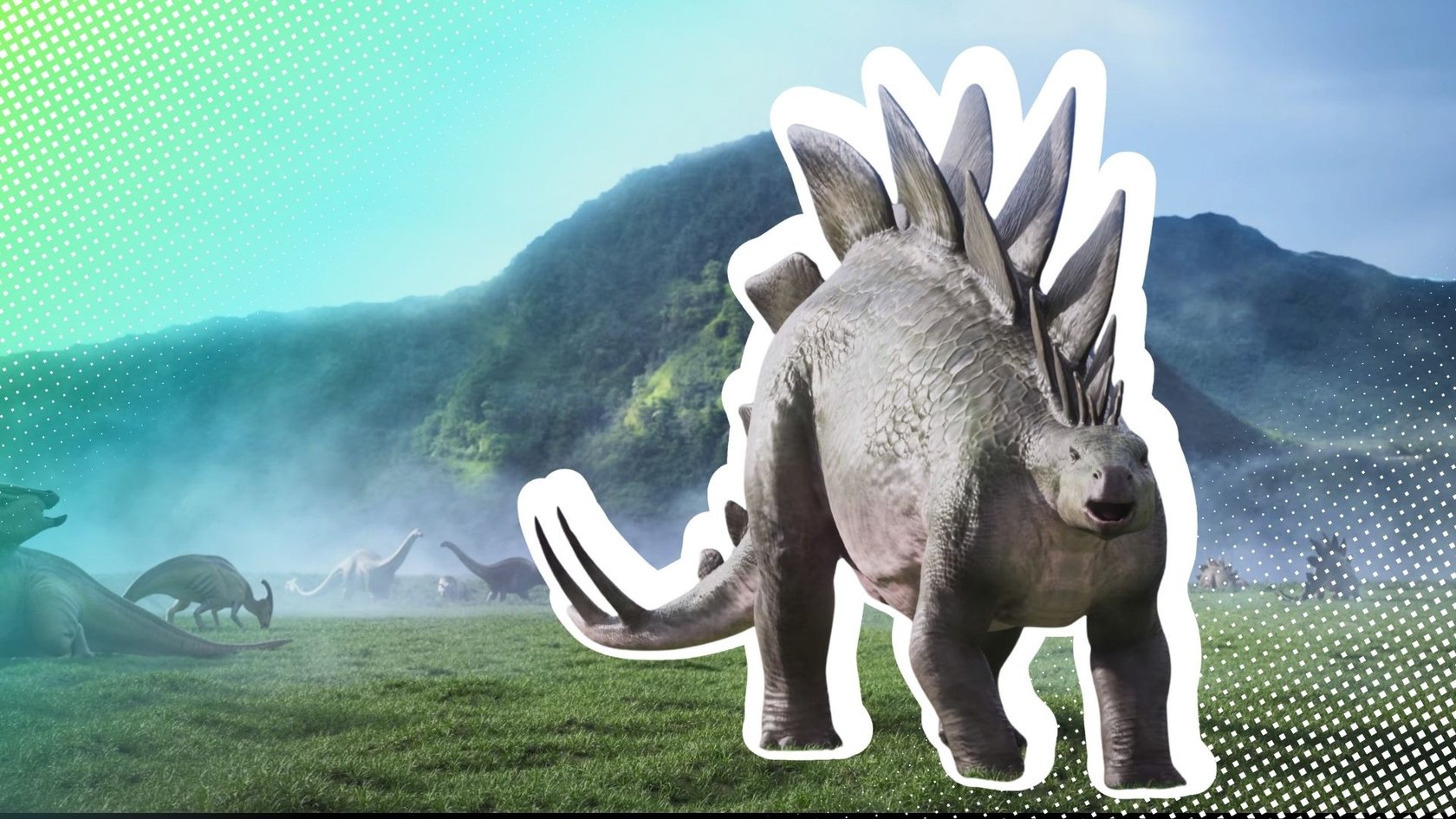 Stegosaurus auf der Wiese im Vorspann von Jurassic World Evolution 3