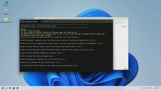 Screenshot: Win11Debloat-Script