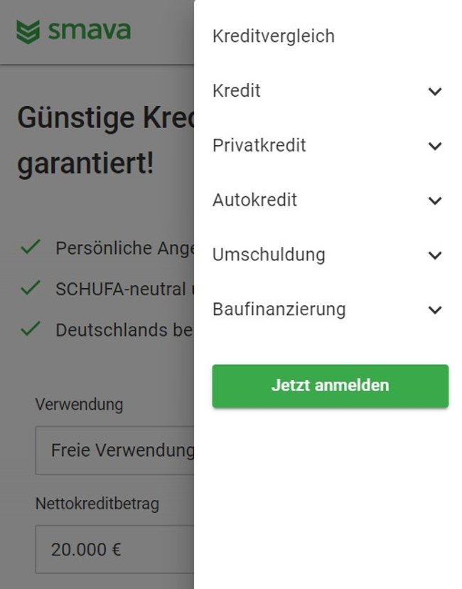 Auf Mobilgeräten findet ihr den Button zum Anmelden oben rechts im Menü.