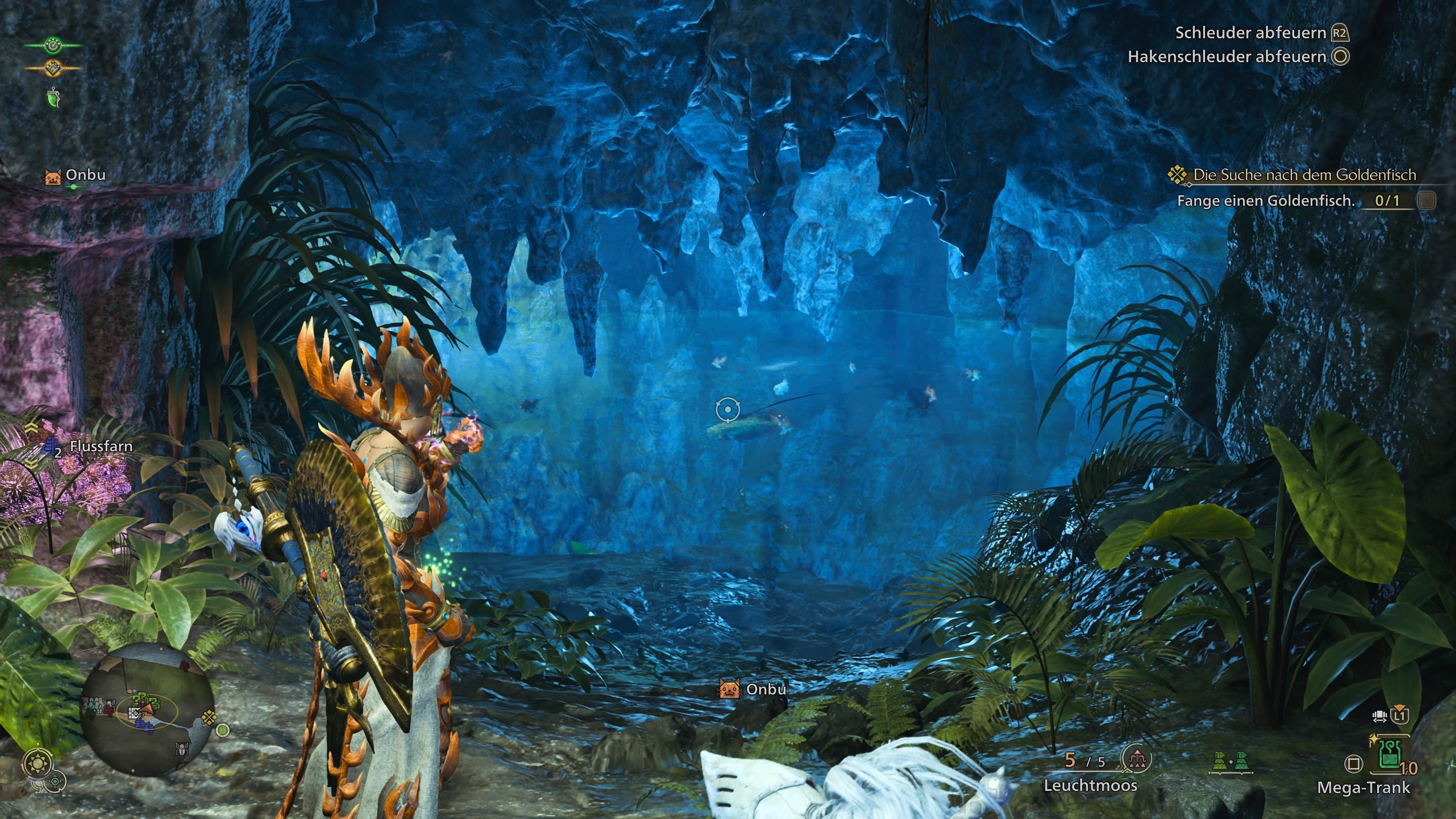 Der Eingang zu einer Höhle in Monster Hunter Wilds, wo der Goldenfisch auftauchen kann.