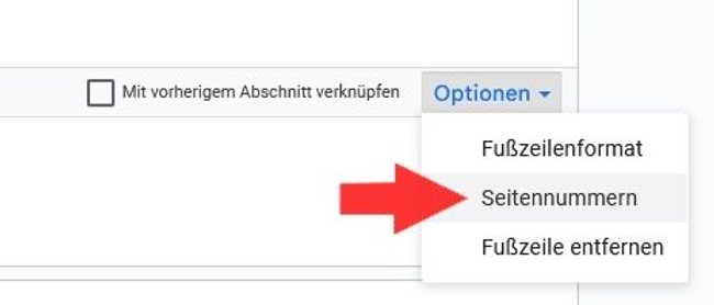 Google Docs Fußzeile Kopfzeile Optionen Seitennummern