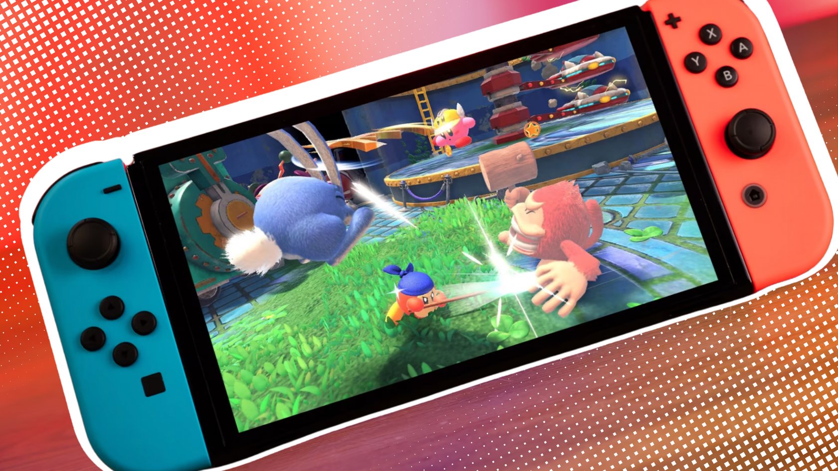 Switch-Konsole mit einem laufenden Spiel.