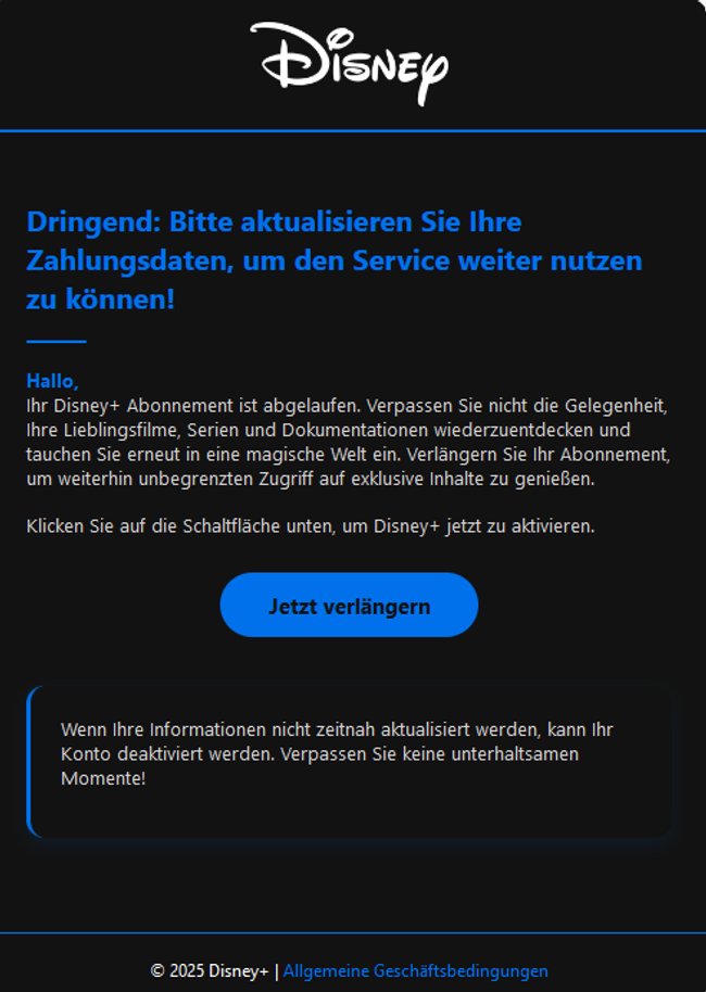 Screenshot Phishing-E-Mail Disney+