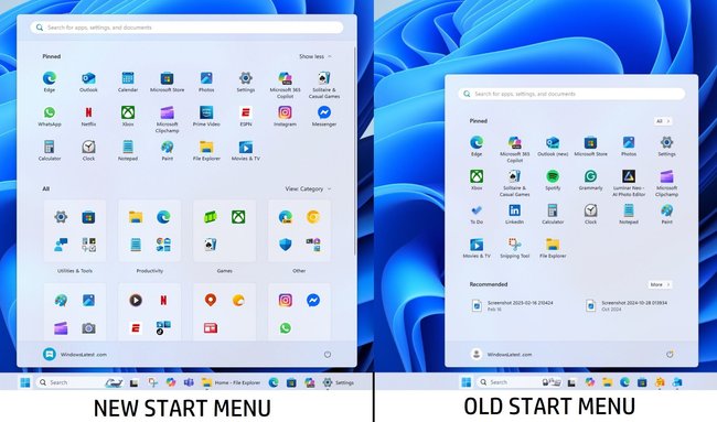 Startmenü neu und alt WIndows 11