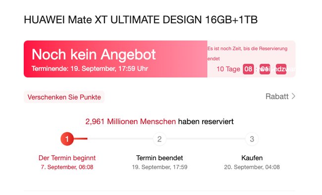 Huawei Mate XT Reservierungen VMall