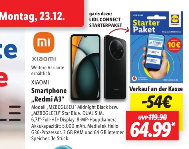 Lidl Xiaomi Redmi A3 Prospekt