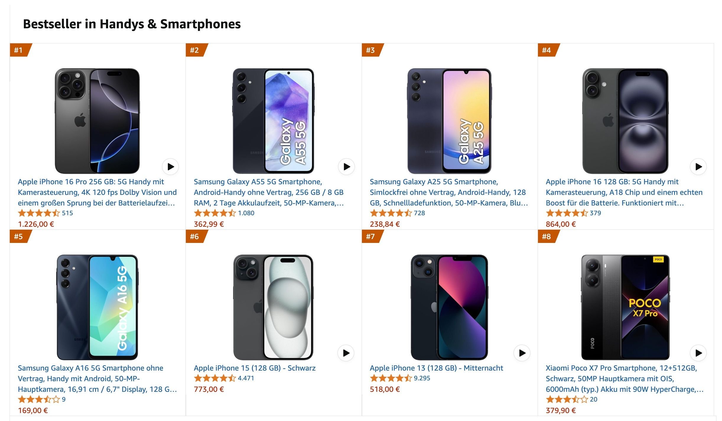 Amazon Smartphone-Besteller vom 16.1.2025.