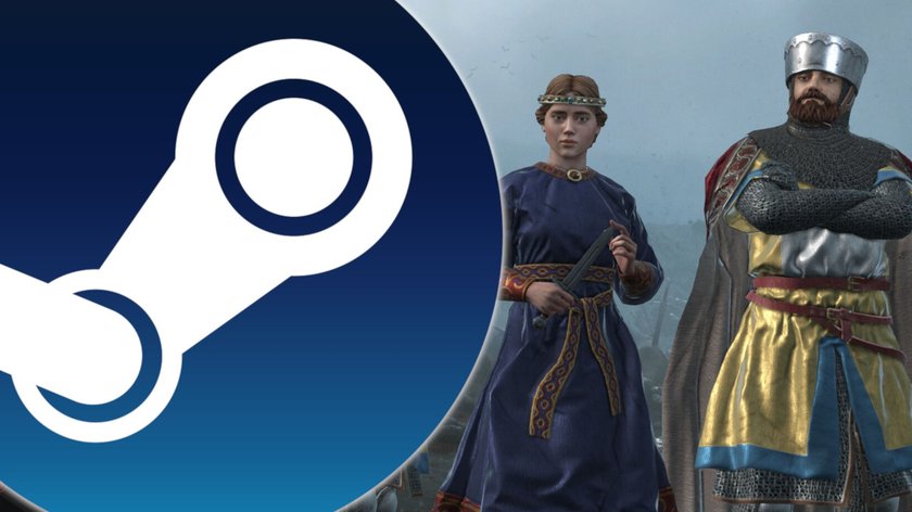 Screenshot aus Crusader Kings 3 mit Steam-Logo im Vordergrund