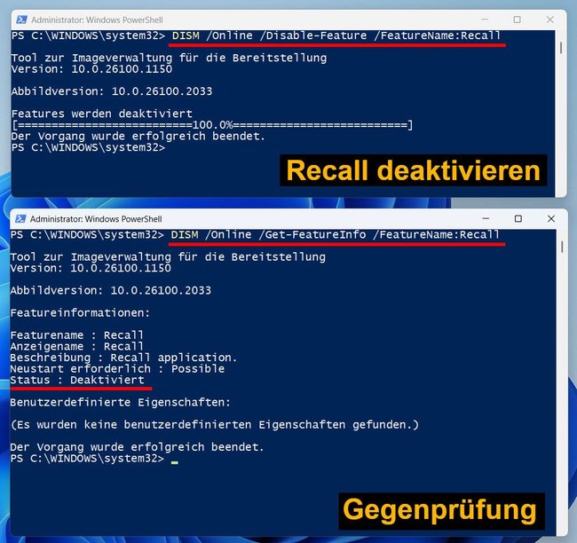 So deaktiviert ihr Recall und prüft, ob es laut Windows 11 ausgeschaltet ist.