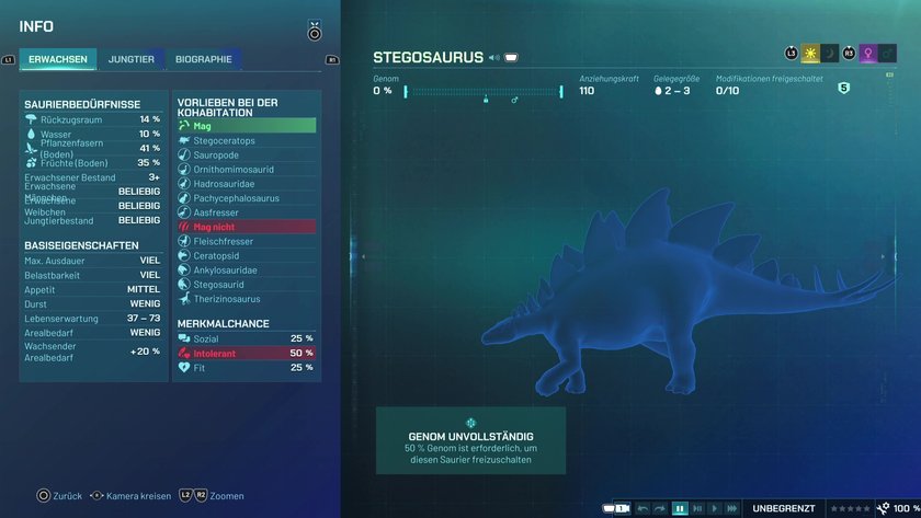 Infos zum Stegosaurus Pflanzenfresser-Dino in Jurassic World Evolution 3