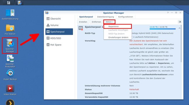 Hier startet ihr die RAID-Reparatur.