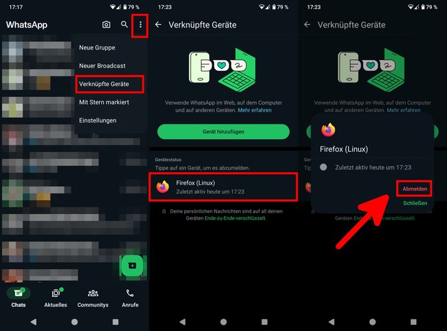 So löscht ihr ein verknüpftes Gerät aus WhatsApp.