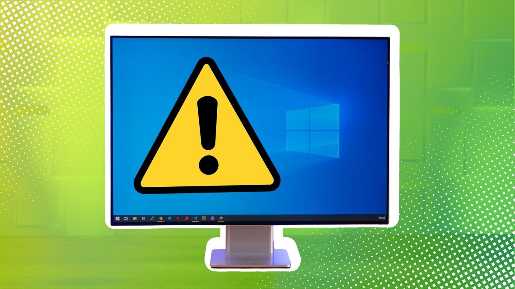 Windows-Monitor mit gelbem Ausrufezeichen.