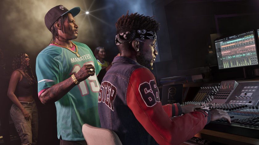 Dre'Quan Priest aus GTA 6 neben einem Musik-Mischpult