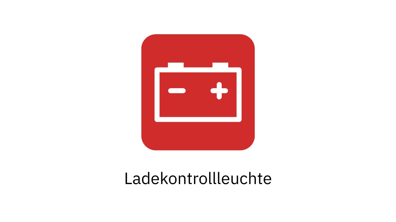 Die Grafik zeigt eine Ladekontrolleuchte in Form einer Batterie vor einem roten Hintergrund. 