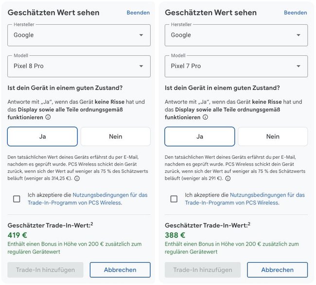 Google Pixel 8 Pro und Pixel 7 Pro Wert