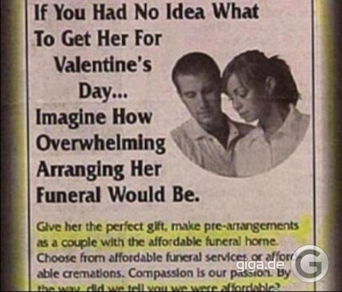 Wie romantisch, das gemeinsame Begräbnis am Valentinstag zu planen