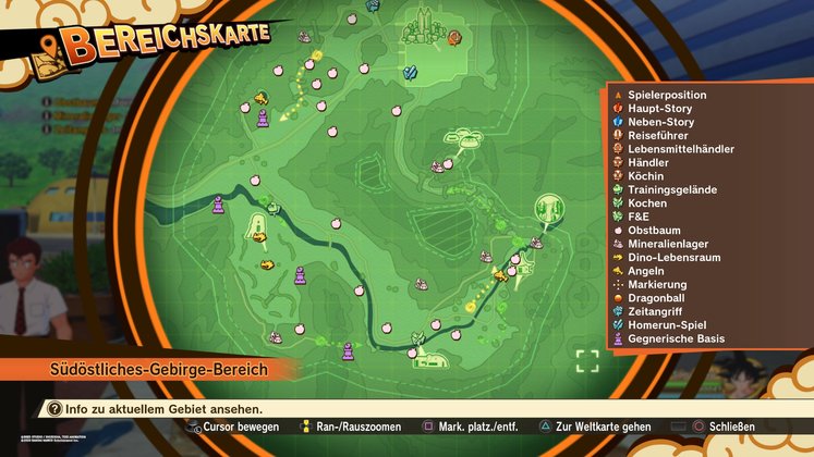 Alle Obstbäume, Mineralienlager, Dino-Lebensräume und Angelstellen im Südöstliches-Gebirge-Bereich