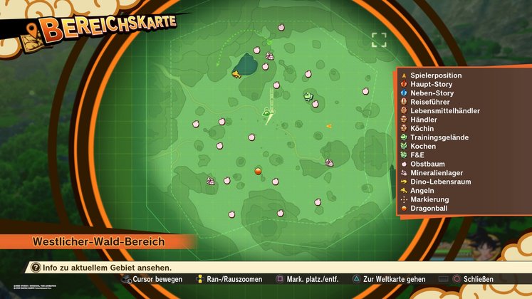 Alle Obstbäume, Mineralienlager, Dino-Lebensräume und Angelstellen im Westlicher-Wald-Bereich