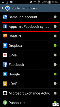 Wählt "Apps mit Facebook synchronisieren"