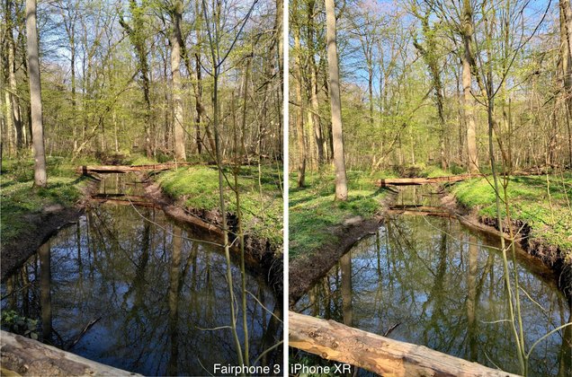 Vergleich: Dasselbe Bild, einmal aufgenommen mit dem Fairphone 3 und einmal mit dem iPhone XR. Quelle: GIGA / Alexander Kraft