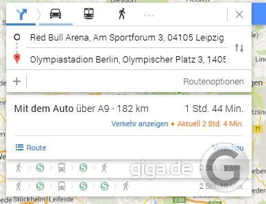 Wählt eine vorgeschlagene Strecke und ein Verkehrsmittel