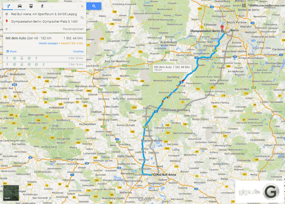 Nach Bestimmung des Zielorts wird die Route automatisch berechnet
