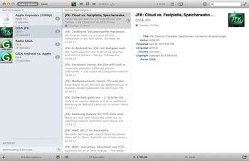 Instacast für Mac - Übersicht abonnierte Podcasts