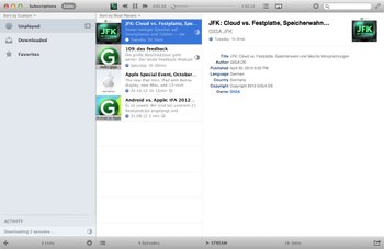 Instacast für Mac - Übersicht abonnierte Podcasts