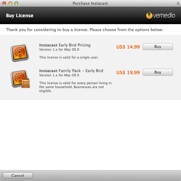 Instacast für Mac - Frühkäuferrabatt während der Beta Phase