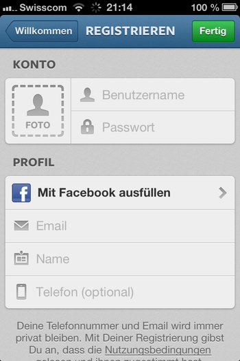 1. Instagramm registrieren