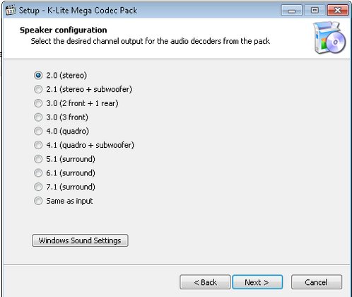 K-Lite Mega Codec Pack Lautsprecher konfigurieren
