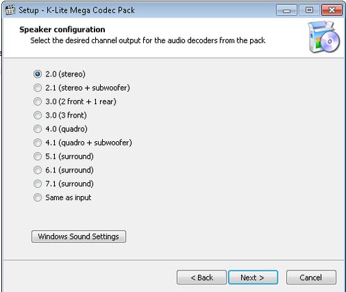 K-Lite Mega Codec Pack Lautsprecher konfigurieren